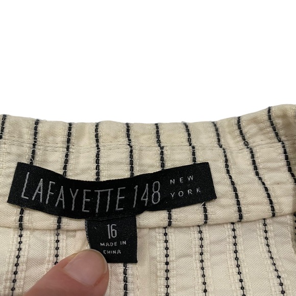 Lafayette 148 New York Off White Navy Pinstripe Cotton Blazer single one button - Picture 2 of 9